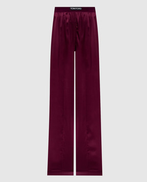 Tom Ford Бордові штани із шовку з логотипом PAW397FAX881