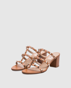 Valentino Коричневые кожаные мюли ROCKSTUD 6W2S0C47VOD