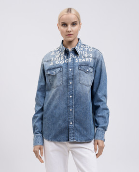 Maison Margiela MM6 Синя джинсова сорочка з принтом напису SH2DT0018M30029