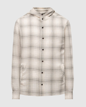 Kiton Бежевая рубашка с льном в клетку UMCMARH0926