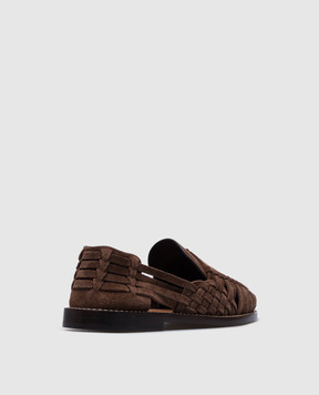 Brunello Cucinelli Коричневые замшевые лоферы с плетением MZUCOBM313