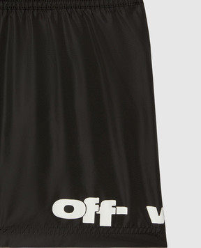 Off-White Дитячі чорні шорти для плавання з принтом логотипа OBFA001S25FAB001
