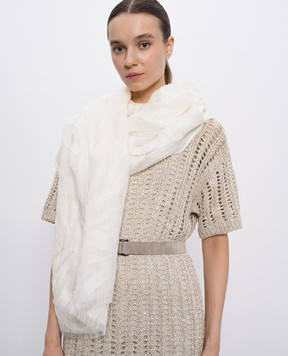 Brunello Cucinelli Белый палантин из льна в узор. MSCDVSL01