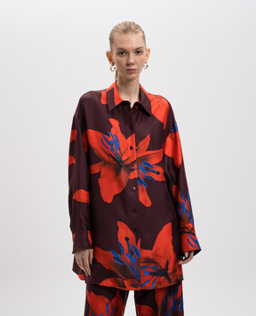 Alexander McQueen Бордова блуза Flame Lily із шовку з квітковим принтом 819016QCALY