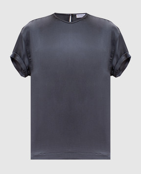 Brunello Cucinelli Сірий топ із шовку з ланцюжком моніль MPC59DE310