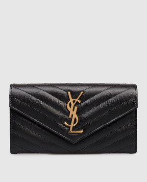 Saint Laurent Черный кожаный кошелек с логотипом монограмма 372264BOW01