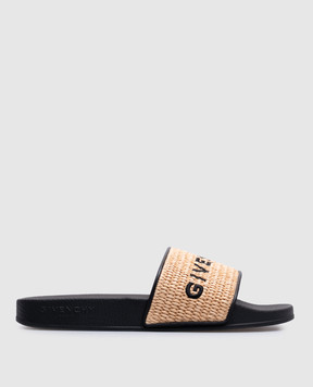 Givenchy Черные шлепанцы с рафием с вышивкой логотипа BE3076E29B