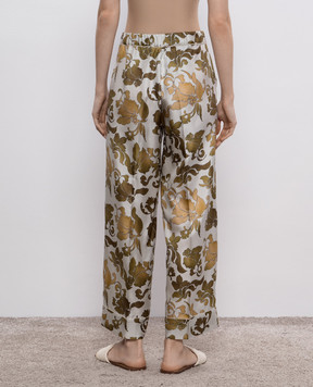 Max Mara Белые штаны LEDA из шелка в цветочный принт. LEDA