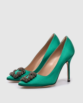 Manolo Blahnik Зелені атласні човники з кристалами HANGISI