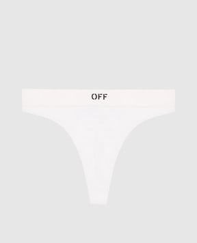 Off-White Белые трусики-тонг в рубчике с логотипом. OWUC001S25JER001