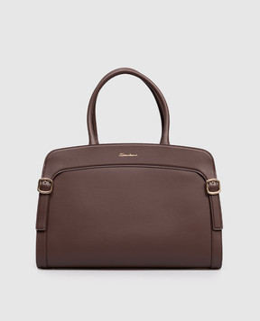 Santoni Коричневая кожаная сумка-тоут с логотипом DFBBA2779DBHFRY