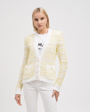 Balmain Білий твідовий кардиган з люрексом DF1KL106KG71