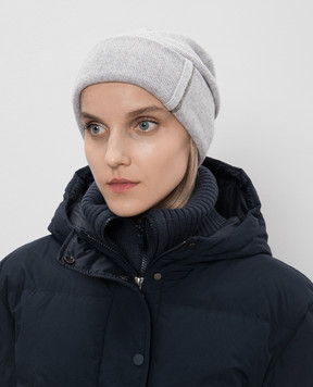Brunello Cucinelli Сіра меланжева шапка з кашеміру з ланцюжком моніль M12163199