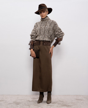 Brunello Cucinelli Коричнева  блуза із шовку в смужку з паєток MP940RI506