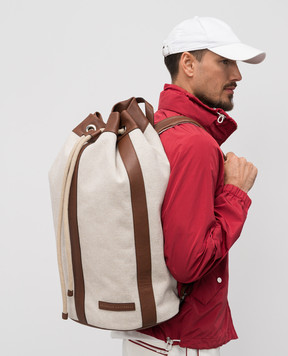 Brunello Cucinelli Бежевий комбінований рюкзак з логотипом MBLRU433P