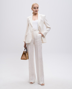 Max Mara Бежевые брюки SATIRA из льна в полоску SATIRA