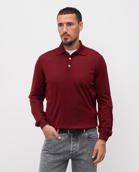 Brunello Cucinelli Бордовое поло из шерсти и кашемира с длинными рукавами M2400295