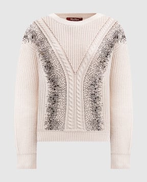 Max Mara Бежевий светр LESSY з вовни з кристалами LESSY