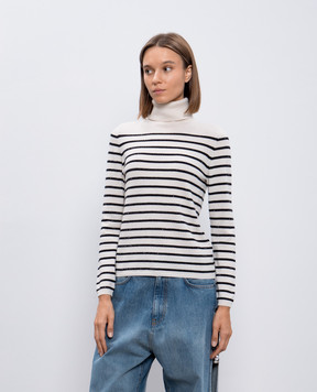Allude Белый гольф из шерсти и кашемира в полоску с кристаллами. 24517821