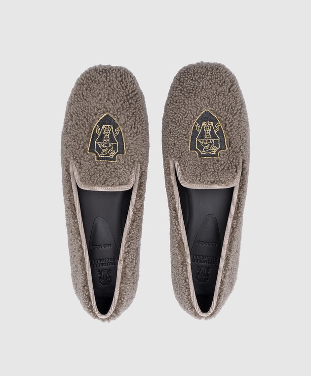 Brunello Cucinelli Сірі шкіряні балетки з хутром MZMKC2849 зображення 4