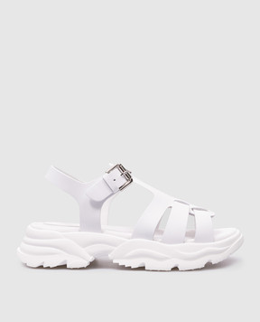 Dolce&Gabbana Дитячі білі шкіряні сандалі з металевим логотипом DG DA5204AB0973738