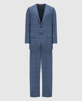 ISAIA Синий костюм из шерсти в клетку 524AFI94045