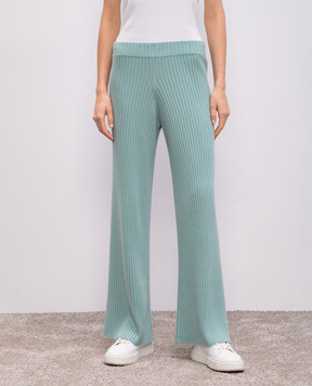 Allude Зелені штани кльош з кашеміру в рубчик 25211148