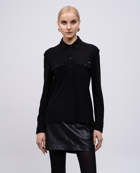 Tom Ford Чорна сорочка з вовною з нашивкою логотипа TSJ586JEX142