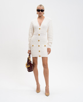 Balmain Біла твідова сукня міні з брендовою фурнітурою FF0R8890KJ16