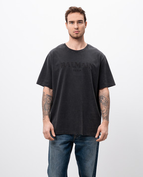 Balmain Серая футболка с вышивкой логотипа DH1EG010BC72