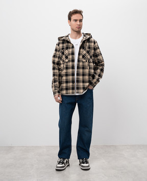 Off-White Бежевая рубашка в клетку с капюшоном OMGE031C99FAB001