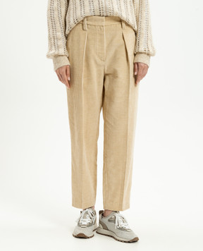 Brunello Cucinelli Бежевые вельветовые брюки с цепочкой мониль MP576P8562