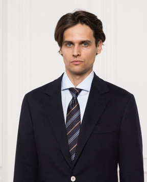 Brunello Cucinelli Темно-синий галстук из шелка в полоску. MM8960018