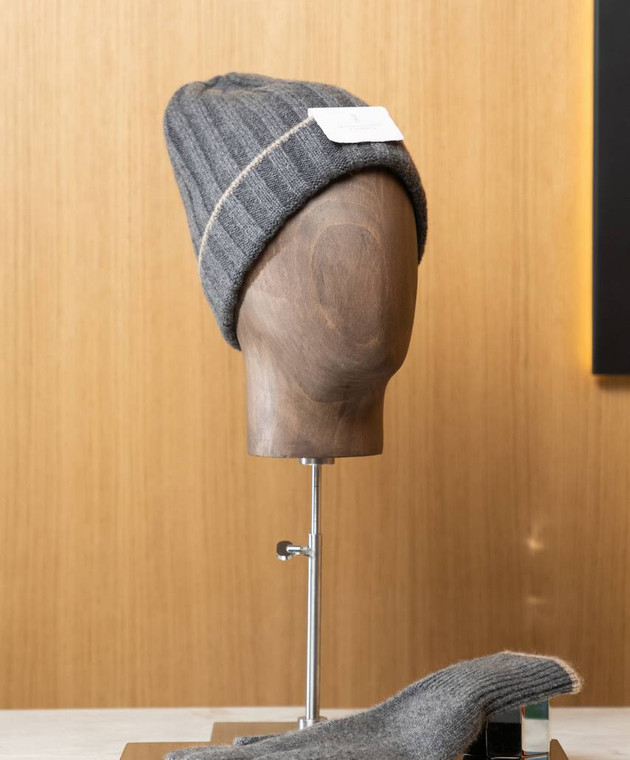 Brunello Cucinelli Сіра шапка з кашеміру в рубчик M2240900 зображення 5