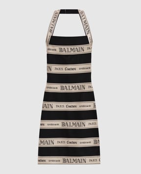 Balmain Чорна сукня-футляр міні у візерунок логотипа EF1R5088JJ95