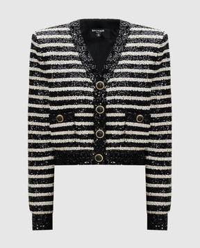 Balmain Черный кардиган в полоску с пайетками DF1KL180XJ31