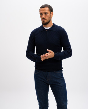 Cashmere&Whiskey Синее поло из мериноса шерсти в узор. CH07Z