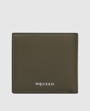 Alexander McQueen Кожаный портмоне цвета хаки с логотипом 8361471AAVB