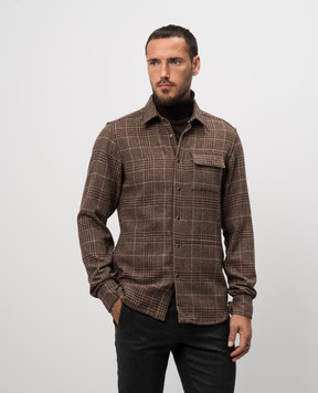 Kiton Коричневая рубашка из шерсти, шелка и льна в виндзорскую клеточку UMCBUBAK0171E