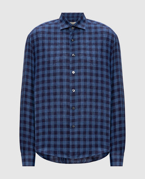 Cashmere&Whiskey Синяя рубашка из льна в клетку 11651081323