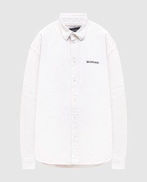Balenciaga Бежевая джинсовая рубашка с вышивкой логотипа 822840TRWA5