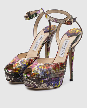 Jimmy Choo Кожаные босоножки с тиснением под кожу рептилии в цветочный принт. 131LOLAFPO