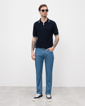 Kiton Синее поло в тканый узор UMK0713