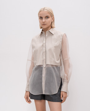 Brunello Cucinelli Бежева блуза з шовком з ланцюжком моніль M0091MQ406