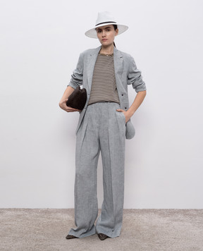 Brunello Cucinelli Серые брюки из льна с люрексом MH547P8512