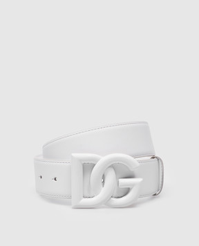 Dolce&Gabbana Белый кожаный ремень с металлическим логотипом DG BE1578AQ069