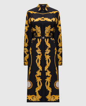 Versace Чорна сукня-сорочка із шовку в принт 10186221A14437
