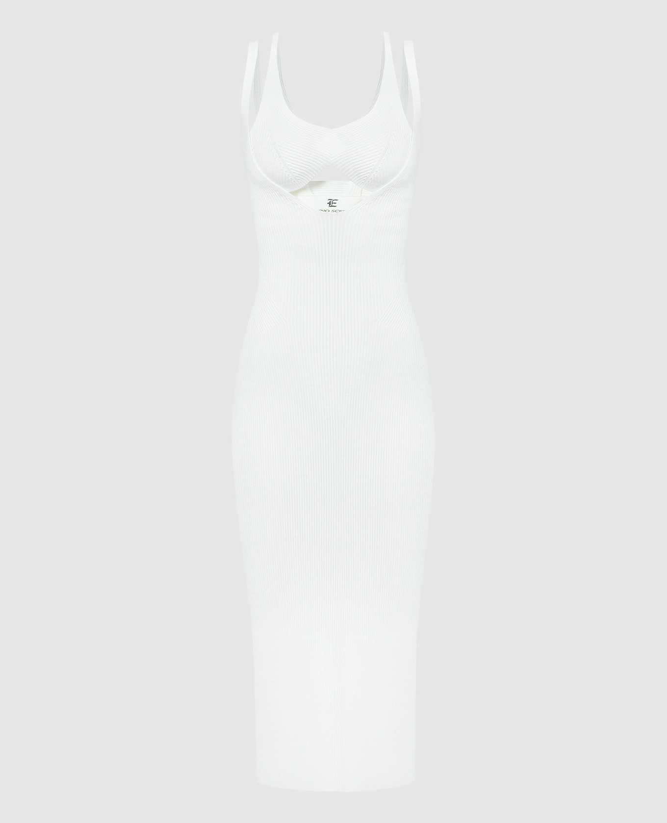 Biała sukienka z blizną i dekoltem w kształcie cyfry