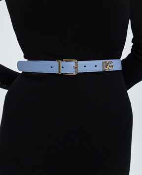Dolce&Gabbana Блакитний шкіряний ремінь з металевим логотипом DG BE1351AQ420