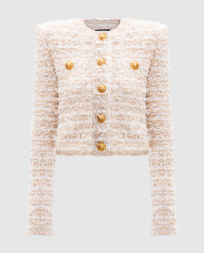 Balmain Білий кардиган з паєтками з люрексом EF1SK248KB19